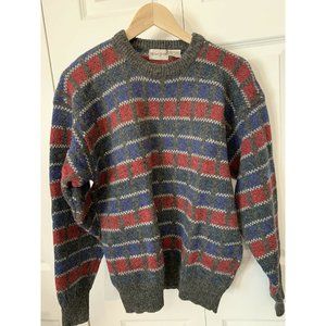 Vtg MICHAEL JORDAN Sweater 100% Wool-blue Red Gray Geometric Sz M‎